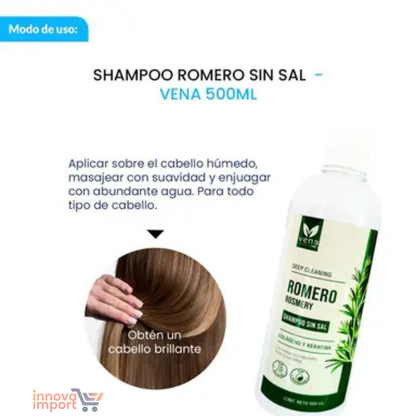 SHAMPOO ATICAIDA ROMERO SIN SAL VENA– HIDRATACIÓN Y BRILLO NATURAL  500ML