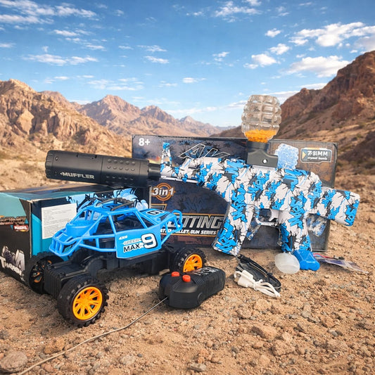 Pistola Hidrogel Ak47 3en1 Bota Humo con Silenciador + Carro Control Todo Terreno - “Stock limitado”