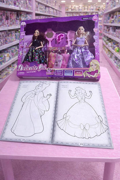 Muñecas Gemelas + Coloreo Princesa – Diversión y Creatividad para Niñas